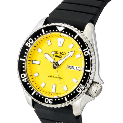 Montre homme Seiko 5 Sports SKX Redux, bracelet en silicone, cadran jaune, automatique SRPL87K1, étanche à 100 m