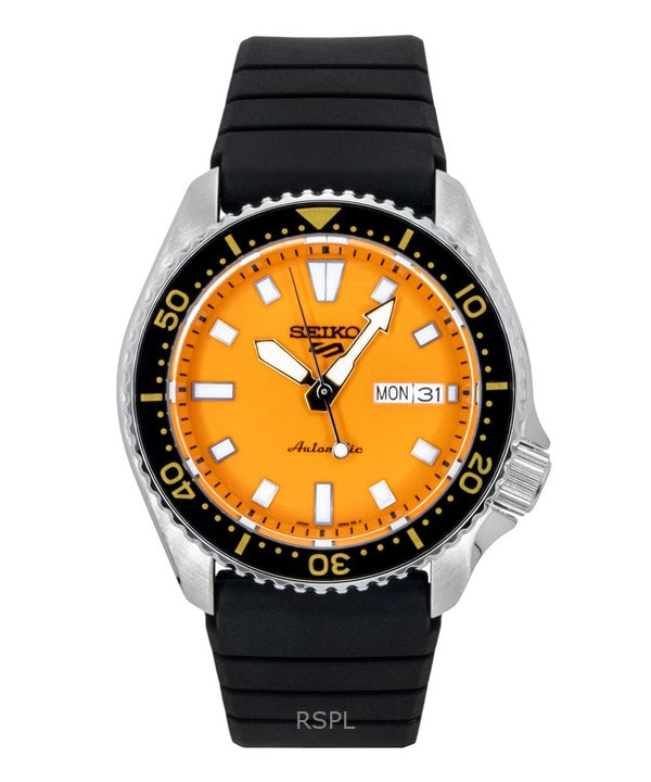 Montre homme Seiko 5 Sports SKX Redux, bracelet en silicone, cadran orange, automatique SRPL89K1, étanche à 100 m