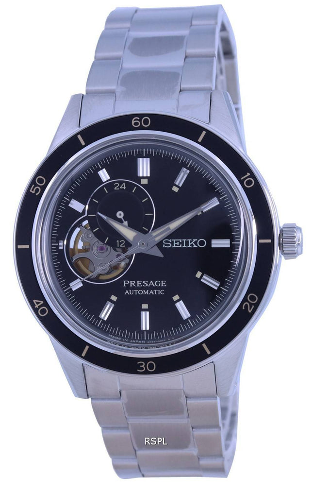 Montre Homme Seiko Presage Style 60&#39,s Open Heart Cadran Noir Automatique SSA425 SSA425J1 SSA425J