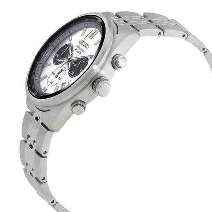 Montre Seiko chronographe en acier inoxydable avec cadran blanc et quartz SSB425P1 100M pour homme