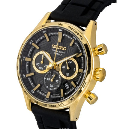 Montre Seiko Sport Chronographe Bracelet Silicone Cadran Noir Quartz SSB446P1 100M Homme