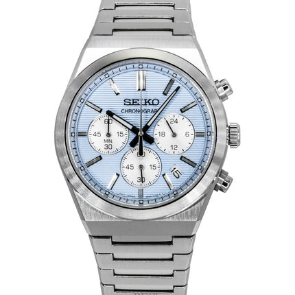 Montre Seiko Conceptual Chronograph pour homme, acier inoxydable, cadran bleu clair, quartz, SSB459P1, 100 m