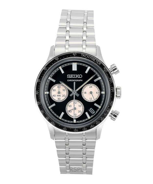 Montre Seiko chronographe à quartz en acier inoxydable avec cadran noir SSB479P1 pour homme