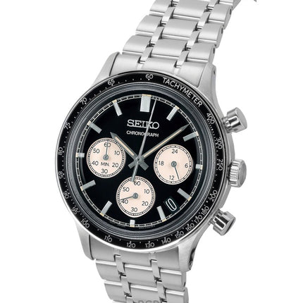 Montre Seiko chronographe à quartz en acier inoxydable avec cadran noir SSB479P1 pour homme