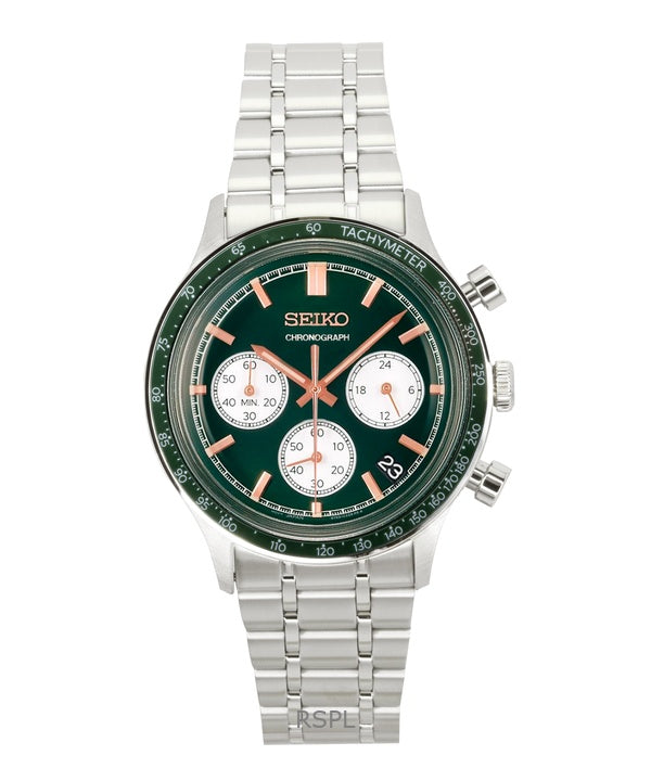 Montre Seiko chronographe à quartz en acier inoxydable avec cadran vert SSB481P1 pour homme
