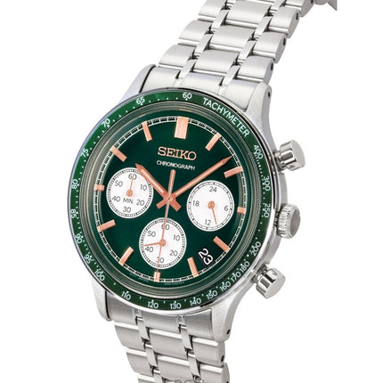 Montre Seiko chronographe à quartz en acier inoxydable avec cadran vert SSB481P1 pour homme