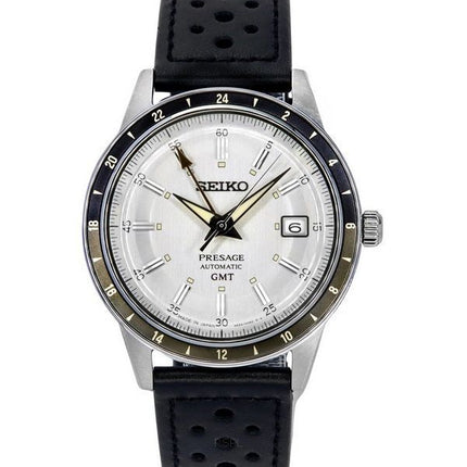 Montre pour homme Seiko Presage Style60's GMT avec bracelet en cuir de veau et cadran gris automatique SSK011J1
