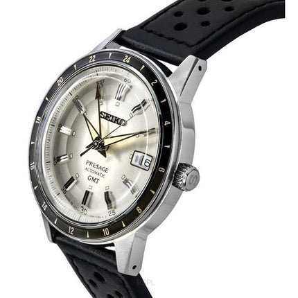 Montre pour homme Seiko Presage Style60's GMT avec bracelet en cuir de veau et cadran gris automatique SSK011J1