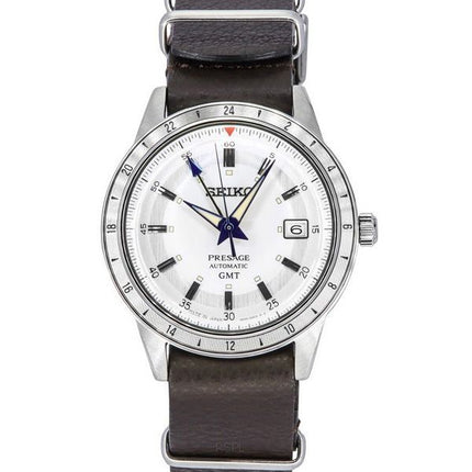 Montre pour homme Seiko Presage Style60&#39,s GMT 110e anniversaire, édition limitée, bracelet en cuir, cadran blanc, automatiqu