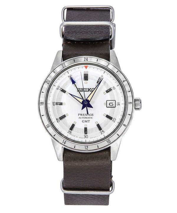 Montre pour homme Seiko Presage Style60&#39,s GMT 110e anniversaire, édition limitée, bracelet en cuir, cadran blanc, automatiqu