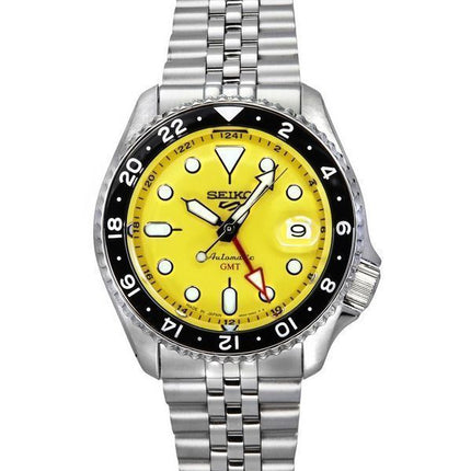 Montre pour homme Seiko 5 Sports SKX Style GMT en acier inoxydable avec cadran jaune 24 bijoux automatique SSK017J1 100M