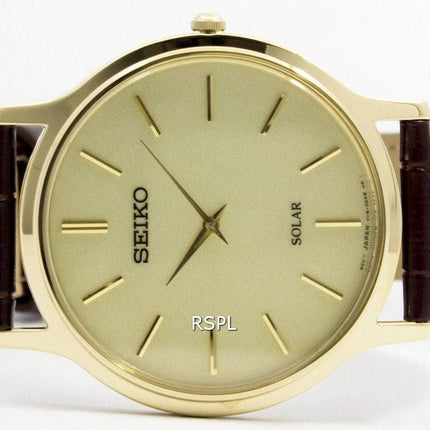 Montre Seiko solaire doré en cuir sangle SUP870P1 SUP870P hommes