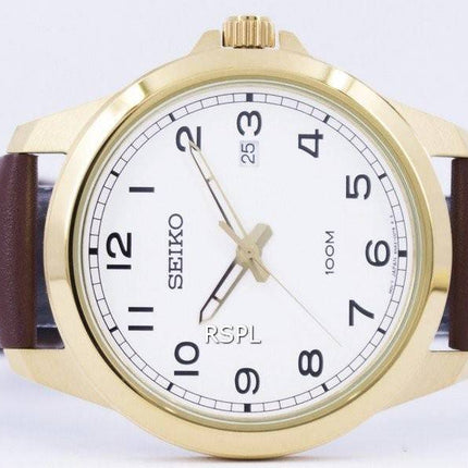 Seiko Quartz cadran blanc Montre en cuir brun SUR160 SUR160P1 SUR160P hommes
