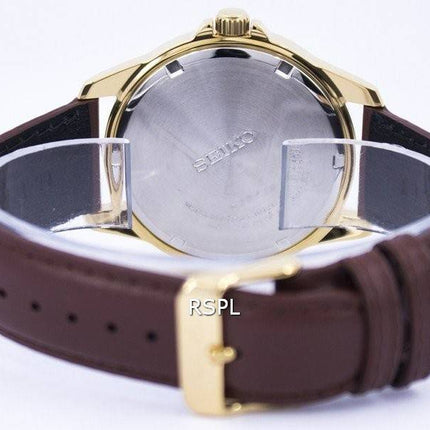 Seiko Quartz cadran blanc Montre en cuir brun SUR160 SUR160P1 SUR160P hommes