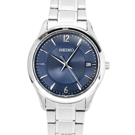 Montre homme Seiko Classic en acier inoxydable, cadran bleu, quartz SUR419P1, étanche à 100 m