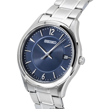 Montre homme Seiko Classic en acier inoxydable, cadran bleu, quartz SUR419P1, étanche à 100 m