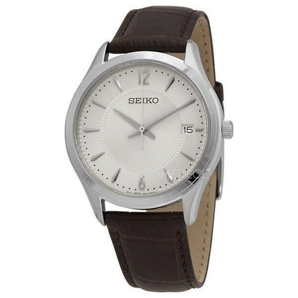 Montre pour homme Seiko Nobel Discover More avec bracelet en cuir et cadran beige SUR421P1 100M