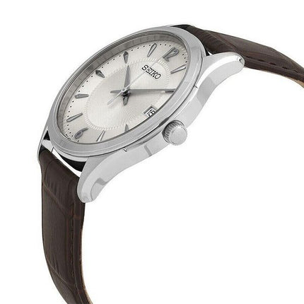 Montre pour homme Seiko Nobel Discover More avec bracelet en cuir et cadran beige SUR421P1 100M