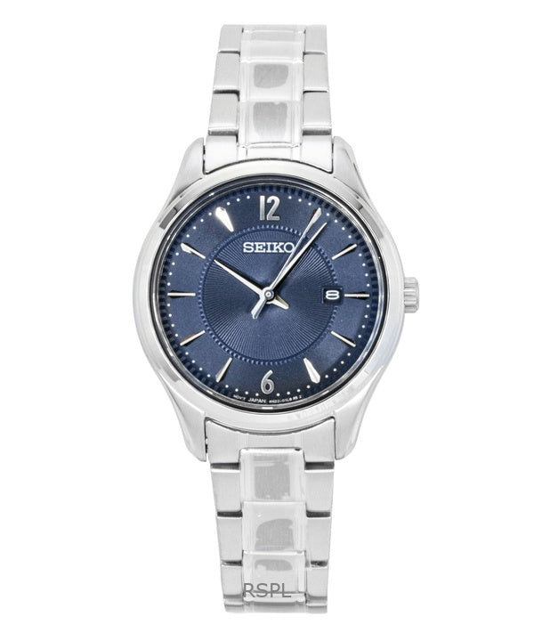 Montre femme Seiko Classic en acier inoxydable, cadran bleu, quartz SUR425P1, étanche à 100 m
