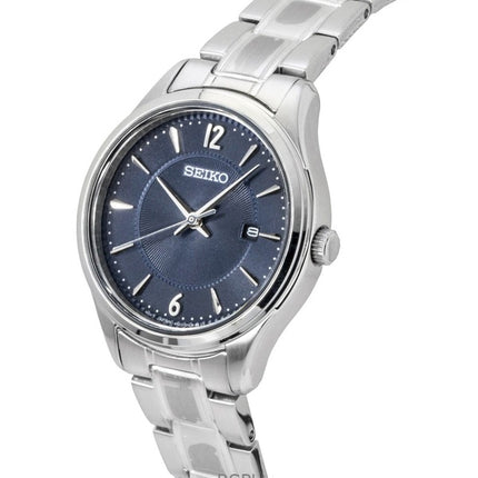 Montre femme Seiko Classic en acier inoxydable, cadran bleu, quartz SUR425P1, étanche à 100 m