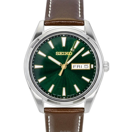 Montre homme Seiko Neo Classic à bracelet en cuir, cadran vert, quartz SUR449P1, étanche à 100 m
