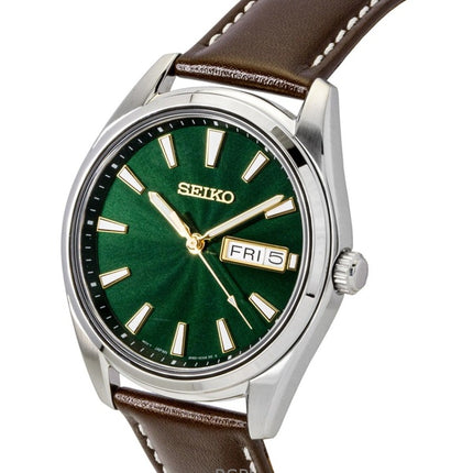 Montre homme Seiko Neo Classic à bracelet en cuir, cadran vert, quartz SUR449P1, étanche à 100 m
