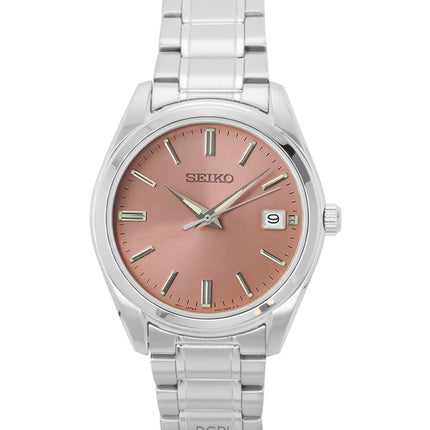 Montre homme Seiko en acier inoxydable, cadran saumon, quartz SUR523P1, 100 m