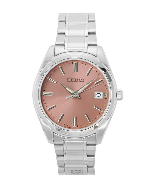 Montre homme Seiko en acier inoxydable, cadran saumon, quartz SUR523P1, 100 m