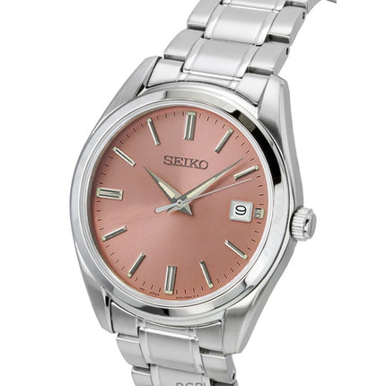 Montre homme Seiko en acier inoxydable, cadran saumon, quartz SUR523P1, 100 m