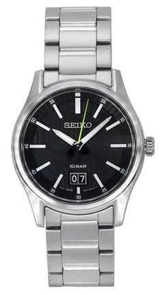 Montre analogique Seiko en acier inoxydable avec cadran noir et quartz SUR535P1 100M pour homme