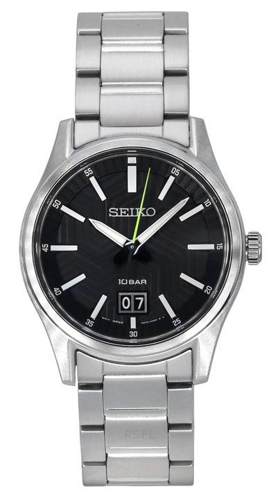 Montre analogique Seiko en acier inoxydable avec cadran noir et quartz SUR535P1 100M pour homme
