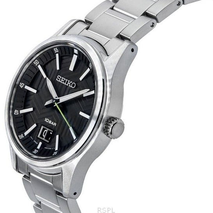 Montre analogique Seiko en acier inoxydable avec cadran noir et quartz SUR535P1 100M pour homme