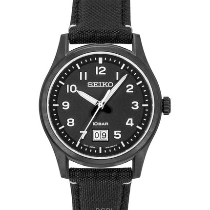 Montre homme Seiko Classic à bracelet en nylon, cadran noir, quartz SUR571P1, étanche à 100 m