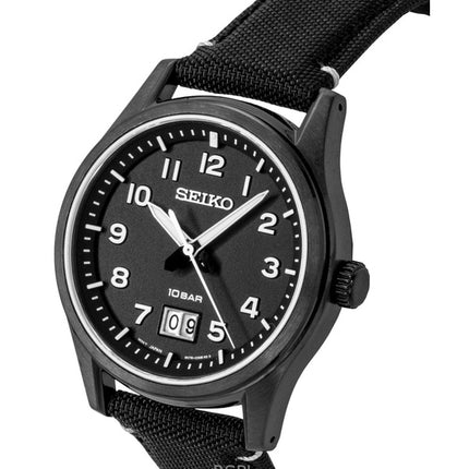 Montre homme Seiko Classic à bracelet en nylon, cadran noir, quartz SUR571P1, étanche à 100 m