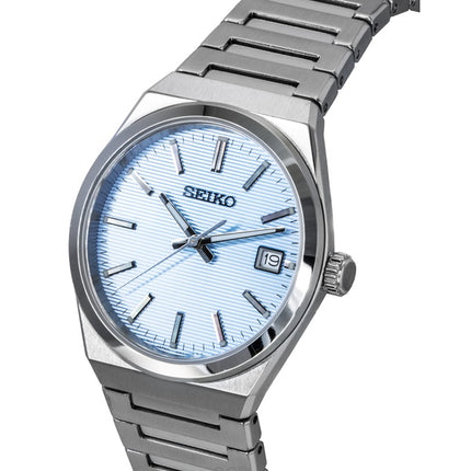 Montre Seiko Classic pour homme, acier inoxydable, cadran bleu clair, quartz, SUR599P1, 100 m