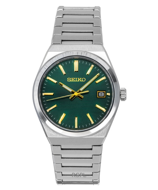 Montre Seiko Classic pour homme, acier inoxydable, cadran vert, quartz, SUR601P1, 100 m