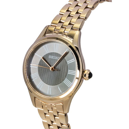 Montre Seiko Classic pour femme, bracelet en acier inoxydable or rose, cadran gris, quartz, SUR614P1