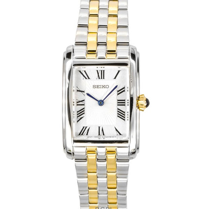 Montre Seiko bicolore en acier inoxydable avec cadran argenté et quartz SWR087P1 pour femme