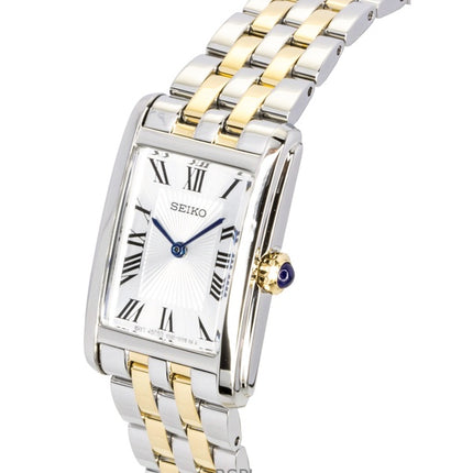 Montre Seiko bicolore en acier inoxydable avec cadran argenté et quartz SWR087P1 pour femme