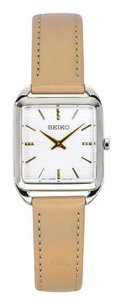 Montre analogique Seiko pour femme avec bracelet en cuir et cadran beige à quartz SWR089P1