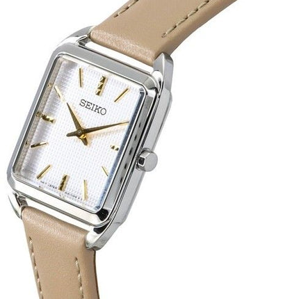 Montre analogique Seiko pour femme avec bracelet en cuir et cadran beige à quartz SWR089P1