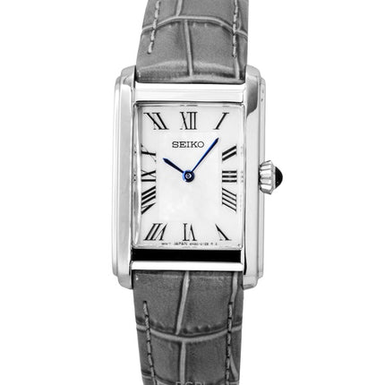 Montre Seiko Classic pour femme, bracelet en cuir, cadran blanc, quartz, SWR099P1