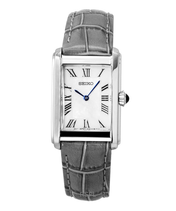 Montre Seiko Classic pour femme, bracelet en cuir, cadran blanc, quartz, SWR099P1