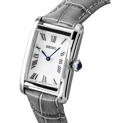 Montre Seiko Classic pour femme, bracelet en cuir, cadran blanc, quartz, SWR099P1