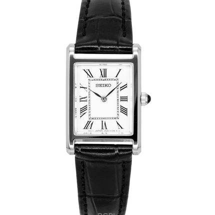 Montre Seiko Classic pour femme, bracelet en cuir, cadran blanc, quartz, SWR107P1