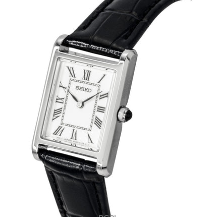 Montre Seiko Classic pour femme, bracelet en cuir, cadran blanc, quartz, SWR107P1