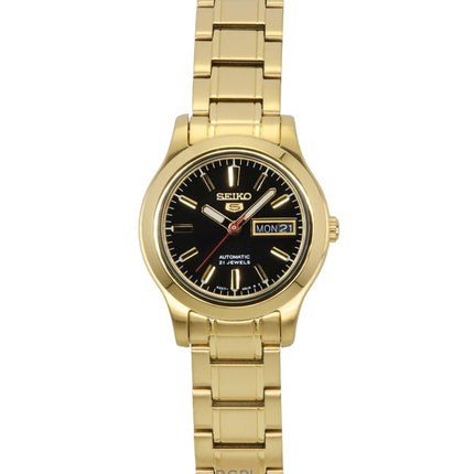 Montre Seiko 5 Classic pour femme, cadran noir, acier inoxydable doré, 21 rubis, automatique, SYMD96K1
