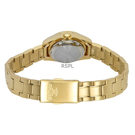 Montre Seiko 5 pour femme, acier inoxydable doré, cadran noir, 21 rubis, automatique, SYMK22K1