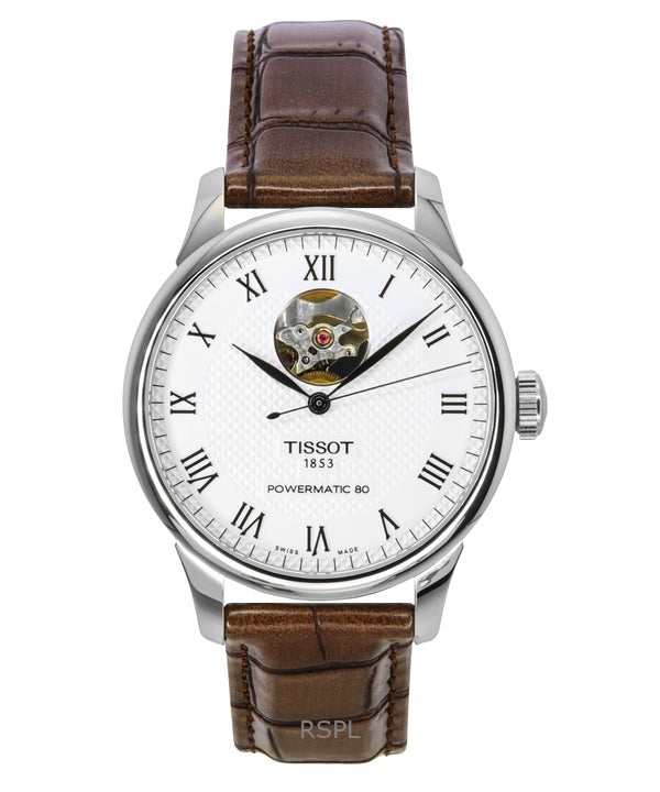 Montre homme Tissot Le Locle Powermatic 80, bracelet cuir, cadran argenté, bracelet ouvert, automatique, T006.407.16.033.01