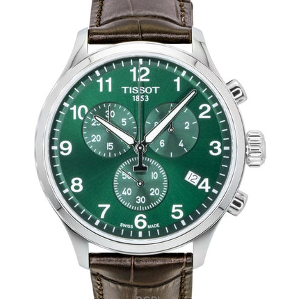 Montre homme Tissot Chrono XL Classic, chronographe, acier inoxydable, cadran vert, quartz, T116.617.16.092.00, 100 m